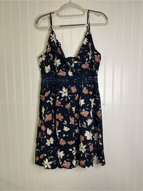 Amazon Navy Floral Summer Dress with Lace Waist Size Large